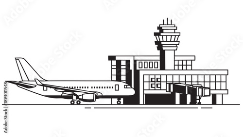 Aircraft Parked at Airport Gate with Control Tower and Terminal Building