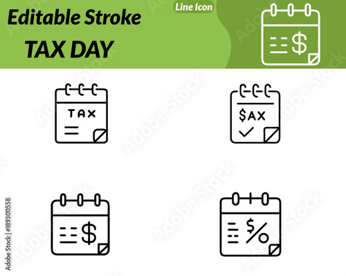 A modern friendly Tax Day icon featuring a simplified document ledger with a dollar sign or percentage symbol on it. Clean rounded shapes with minimal details to maintain a clear character-style look.