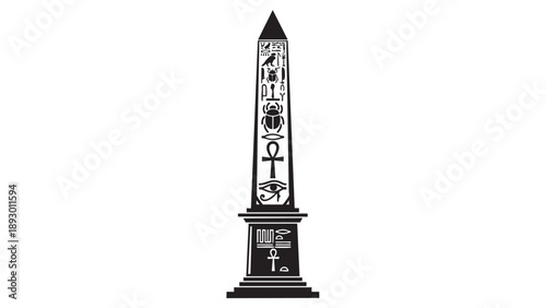 Ancient Egyptian Obelisk with Hieroglyphs Isolated on Transparent Background