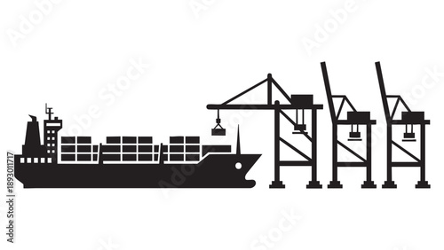 Cargo Ship Loading Containers at Industrial Port with Cranes