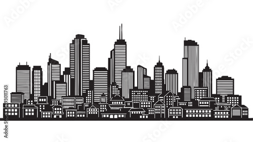 City Skyline Silhouette Illustration of a Modern Urban Downtown Scene