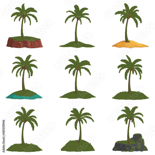 Set of tropical palm trees on beach vector illustration