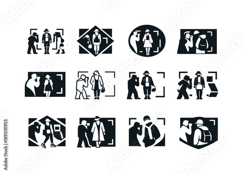 Street Fashion Emblems. A street fashion photographer capturing unique outfits of people on the go. Icon set. Set Logo of street fashion photographer capturing