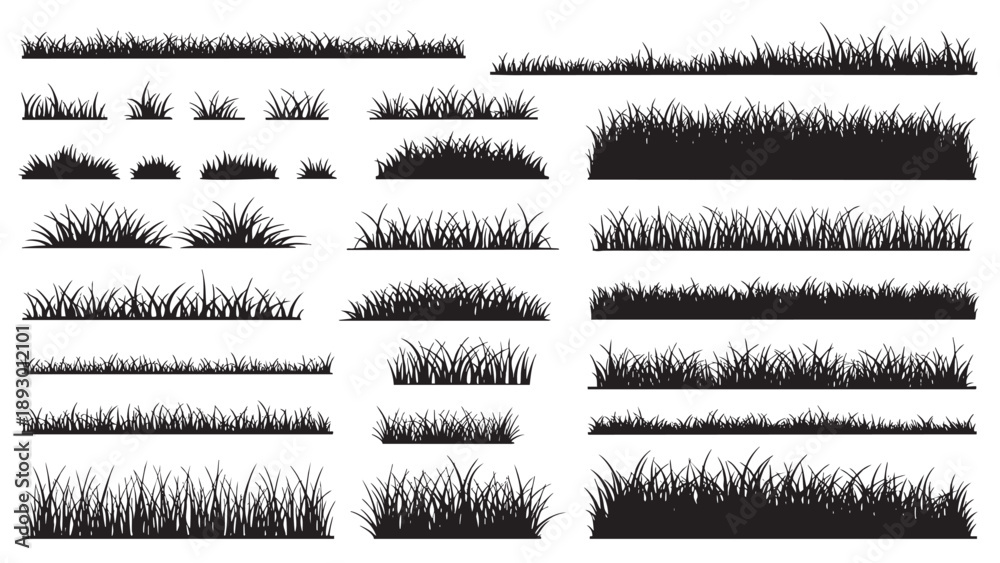 Obraz premium Collection of various grass silhouette designs for nature and landscape themes