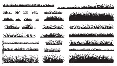 Collection of various grass silhouette designs for nature and landscape themes