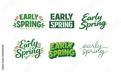 Spring Lettering Variations. Soft Early Spring Mood Lettering. Set lettering. harmonious lettering variations of the same emblematic concept, each with