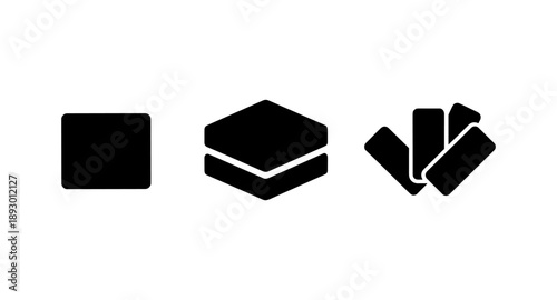 Three abstract black icons representing different data structures and organization methods