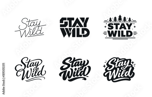 Diverse Lettering Grid. Pure Type. Set lettering. harmonious lettering variations of the same emblematic concept, each with different artistic interpretation