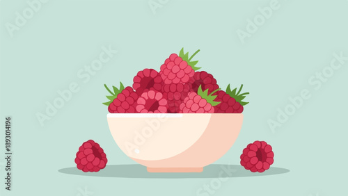 A minimalist illustration of a bowl brimming with ripe raspberries