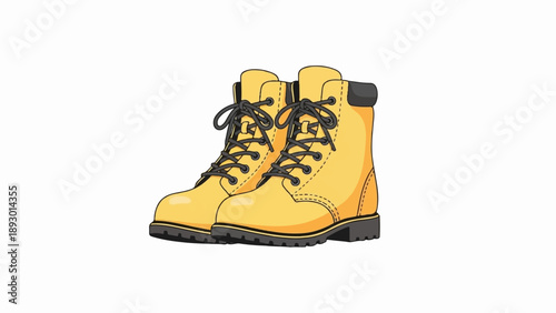 A pair of cartoon-style yellow work boots with black laces and soles