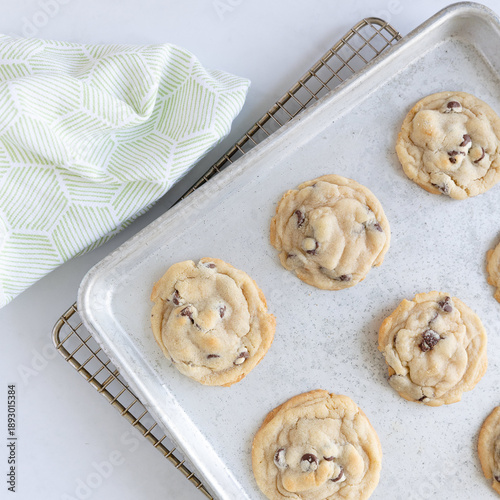 Cookies on a sheet pan on cooling rack