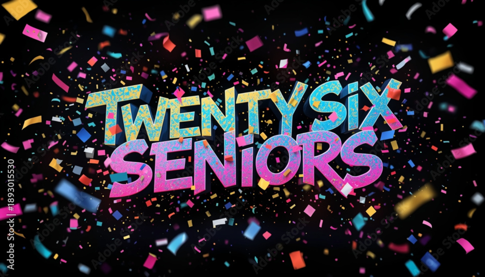 Naklejka premium Colorful confetti celebration background with twenty six seniors text