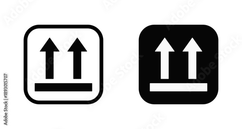 This Side Up or This Way Up Basic Product Package Info Sign Icon Set with Arrow Direction. Vector Image.