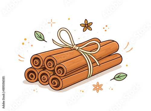 Cinnamon Spice Bundle. Cinnamon spice bundle. A calm illustration showing cinnamon sticks grouped together, emphasizing texture and natural form. The scene