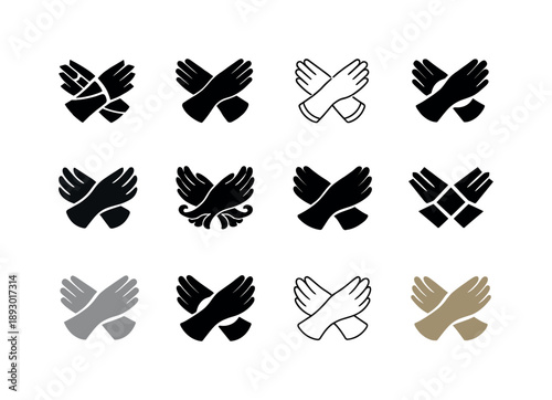 Silk Gloves Icon Set. Silk gloves. Icon set. Set Logo of silk gloves: pair of gloves crossed. harmonious logo variations of the same emblematic concept, each