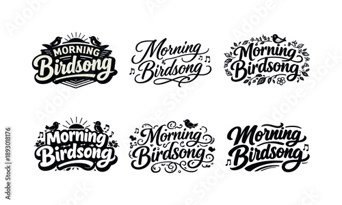 Harmonious Lettering Variations. Morning birdsong lettering. Set lettering. harmonious lettering variations of the same emblematic concept, each with different