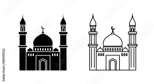 Black and white mosque islamic architecture Vector