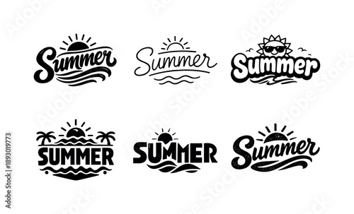 Summer Badge Variations. Summer Badge Set. Set lettering. harmonious lettering variations of the same emblematic concept, each with different