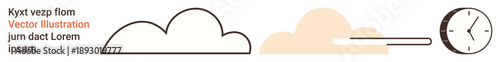 Time management, progress tracking, workflow efficiency, productivity, conceptual design, deadline tracking. Minimalist artwork of clouds and a clock. Time management and progress tracking concept