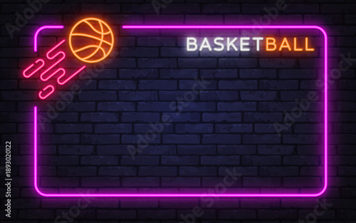Neon basketball with motion lines adds speed and action feeling. Vibrant frame suits street culture, training ads, and energetic layouts.