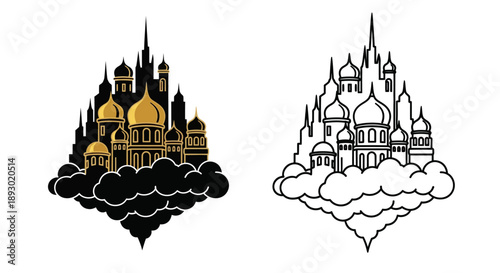 Fantasy castle illustration cloud background Vector
