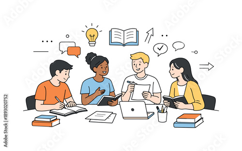 Study Group Success. Extracurricular activities promoting academic success. Students participating in a study group after school, sharing notes and discussing