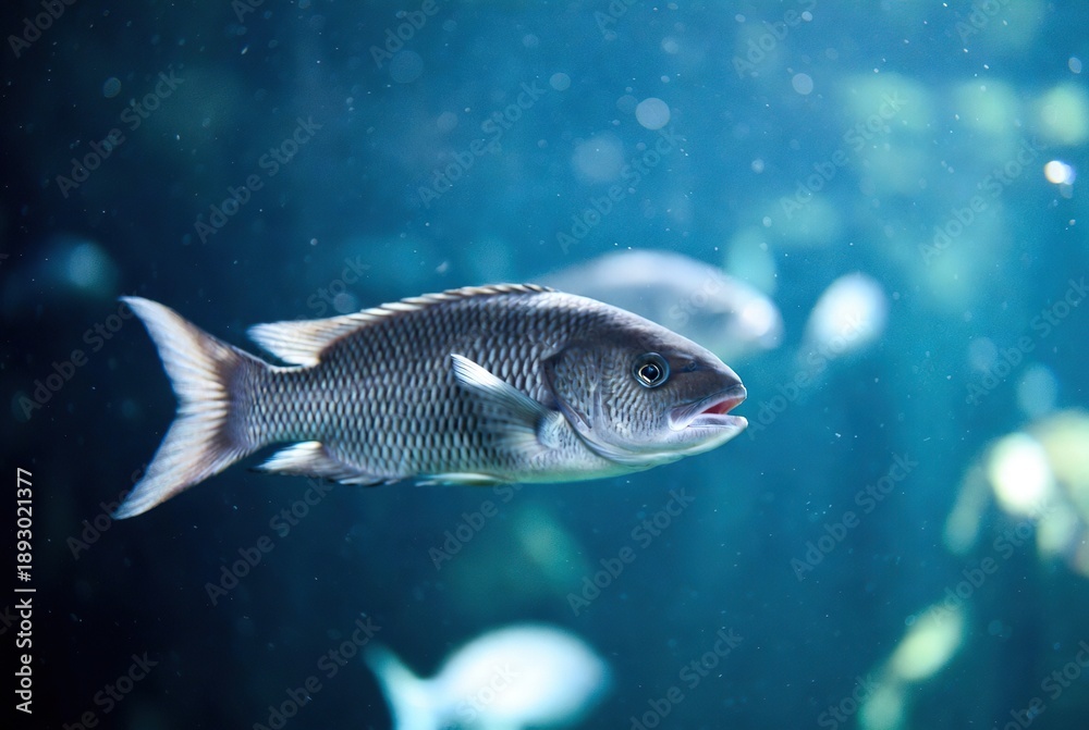 Naklejka premium A close-up view of a fish swimming underwater in an aquarium