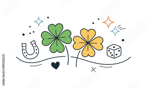 Lucky Symbols Harmony. Lucky symbols harmony. A balanced abstract arrangement of clover-like shapes, stars, and gentle curves. The mood is light, positive, and