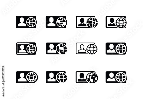 Visa Icon Variations. Visa requirements. Icon set. Set Logo of visa requirements: ID card with globe. harmonious logo variations of the same emblematic