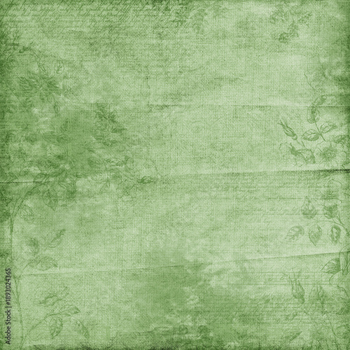 Soft green grunge background with botanical sketches and handwritten textures, natural vintage style ideal for backgrounds and overlays.