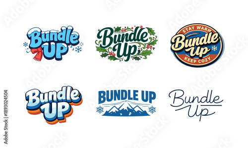 Harmonious Lettering Grid. Bundle Up. Set lettering. harmonious lettering variations of the same emblematic concept, each with different artistic