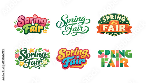 Spring Fair Typography. Spring fair lettering. Set lettering. harmonious lettering variations of the same emblematic concept, each with different artistic