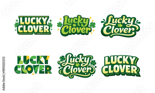 Lucky Clover Typography. Lucky Clover Repeating Design. Set lettering. harmonious lettering variations of the same emblematic concept, each with different