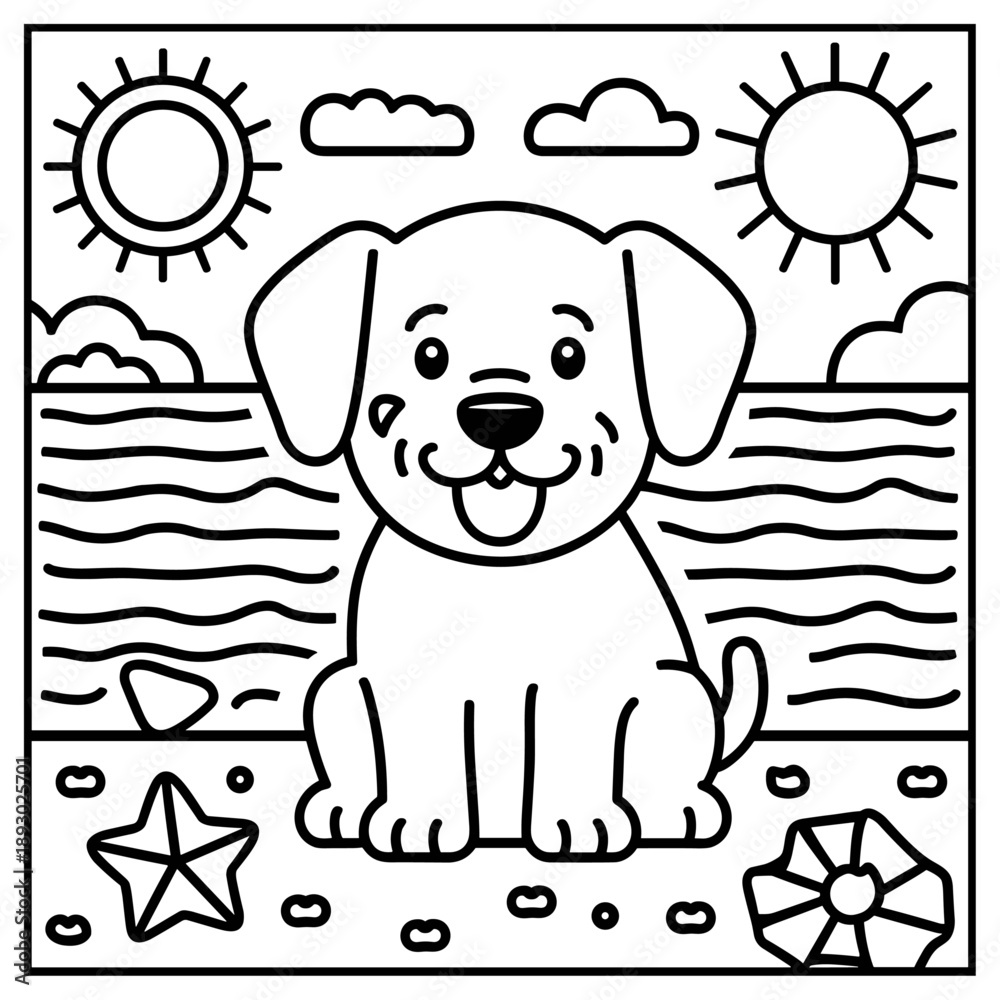 Fototapeta premium Dog Character Vector, Coloring Book Page with Dog, Coloring page outline of a cute dog, coloring page with Animal character