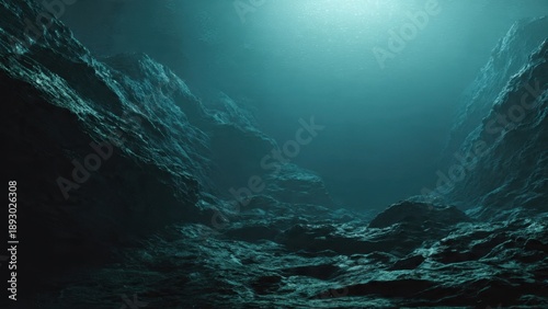 Deep ocean floor with rocky terrain