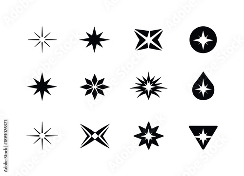 Origin Icon Set. Origin. Icon set. Set Logo of Origin: central spark or starting point symbol. harmonious logo variations of the same emblematic concept, each