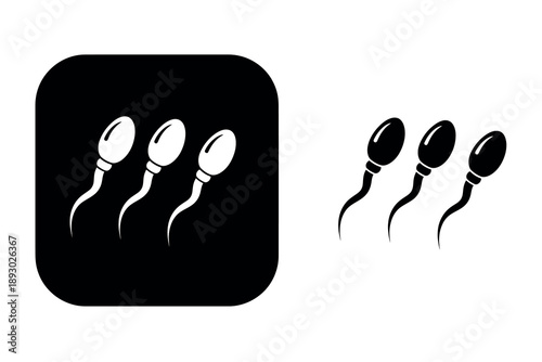 Black and white icons of sperm cells in different shades and styles