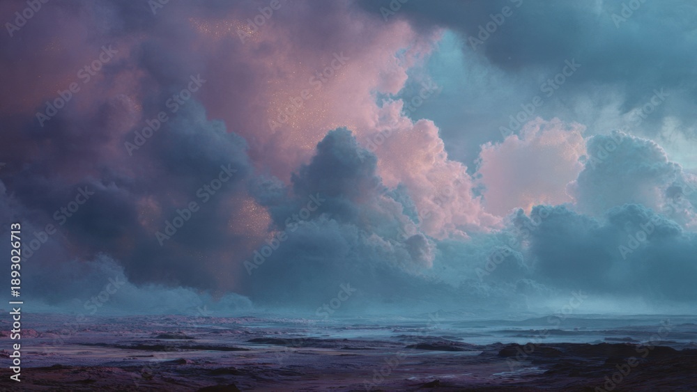 Obraz premium Dramatic clouds over otherworldly landscape