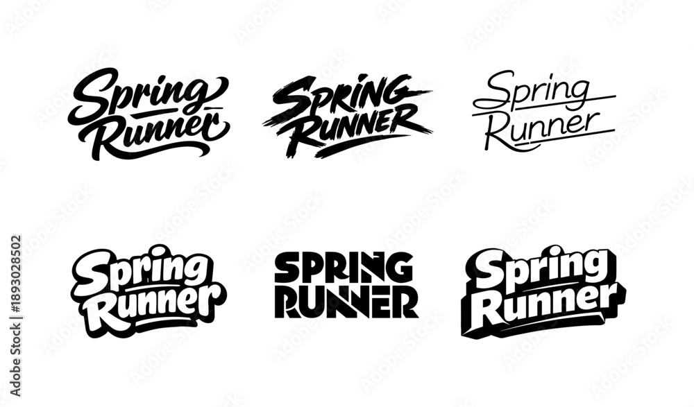 Obraz premium Spring Runner Lettering. Spring Runner. Set lettering. harmonious lettering variations of the same emblematic concept, each with different artistic
