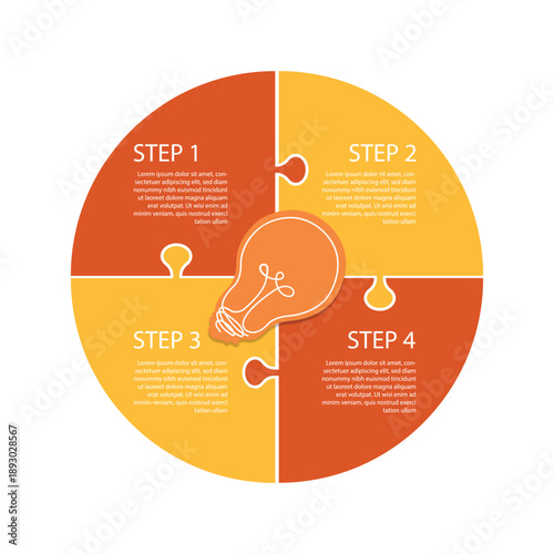 Circular 4-step infographic design template with a light bulb