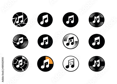 Indie Music Icons. Indie music. Icon set. Set Logo of indie music: vinyl record circle. harmonious logo variations of the same emblematic concept, each with