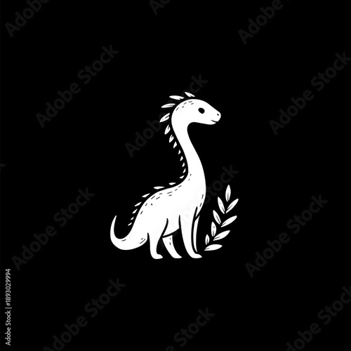 Maiasaura. Maiasaura simple black and white line art vector logo