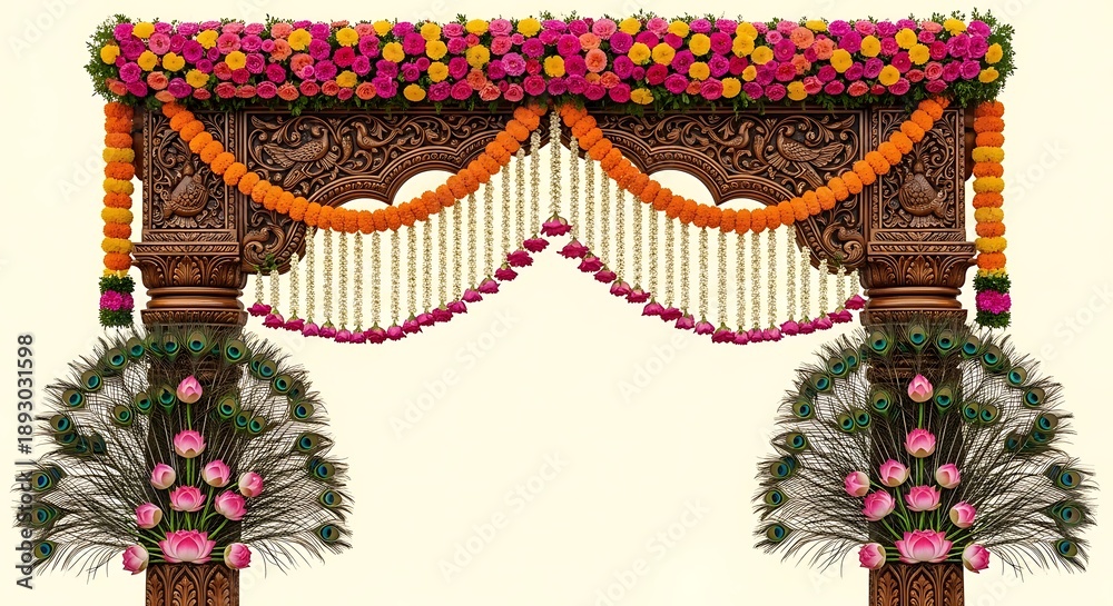 Fototapeta premium Elegant floral archway with vibrant decorations