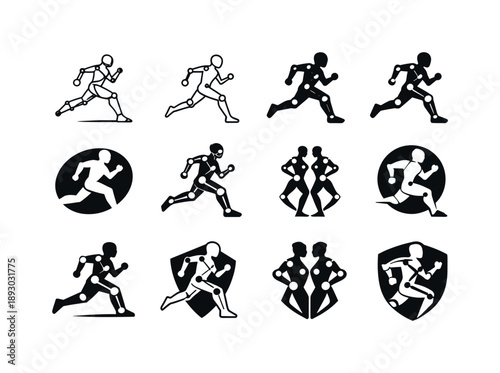 Biomechanics Icon Variations. Biomechanics in sports and human performance. Icon set. Set Logo of Biomechanics in sports and human performance: running motion