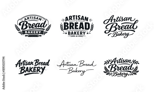 Artisan Bakery Lettering Variations. Artisan bread bakery lettering. Set lettering. harmonious lettering variations of the same emblematic concept, each with