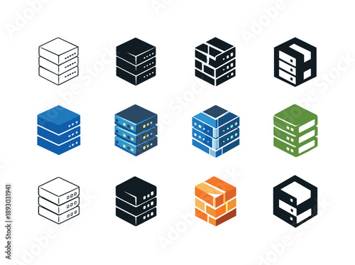 Isometric Logo Variations. Isometric Illustrations. Icon set. Set Logo of isometric illustrations: isometric server rack. harmonious logo variations of the