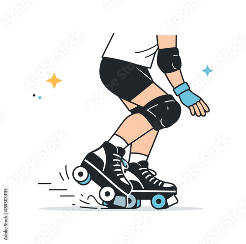 Skater's Gentle Stop. Using a skate stopper. A skater gently pressing the toe stop to brake, capturing a moment of focused movement and control.