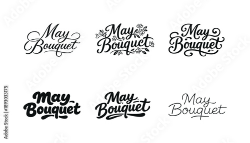 May Bouquet Lettering Styles. May bouquet. Set lettering. harmonious lettering variations of the same emblematic concept, each with different