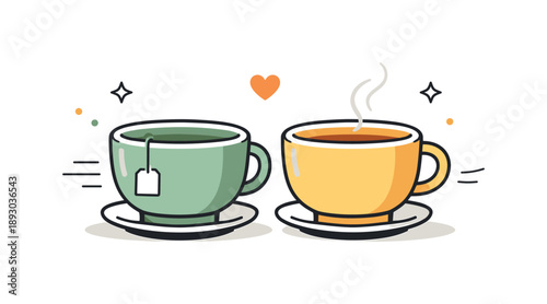 Cozy Tea Moment. Cozy tea break. Stoneware tea cups placed side by side, soft shadows and simple details conveying comfort, balance, and quiet conversation.