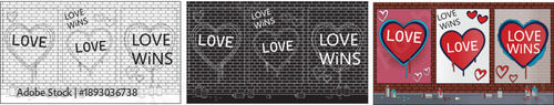 Graffiti art hearts with love wins message on brick wall